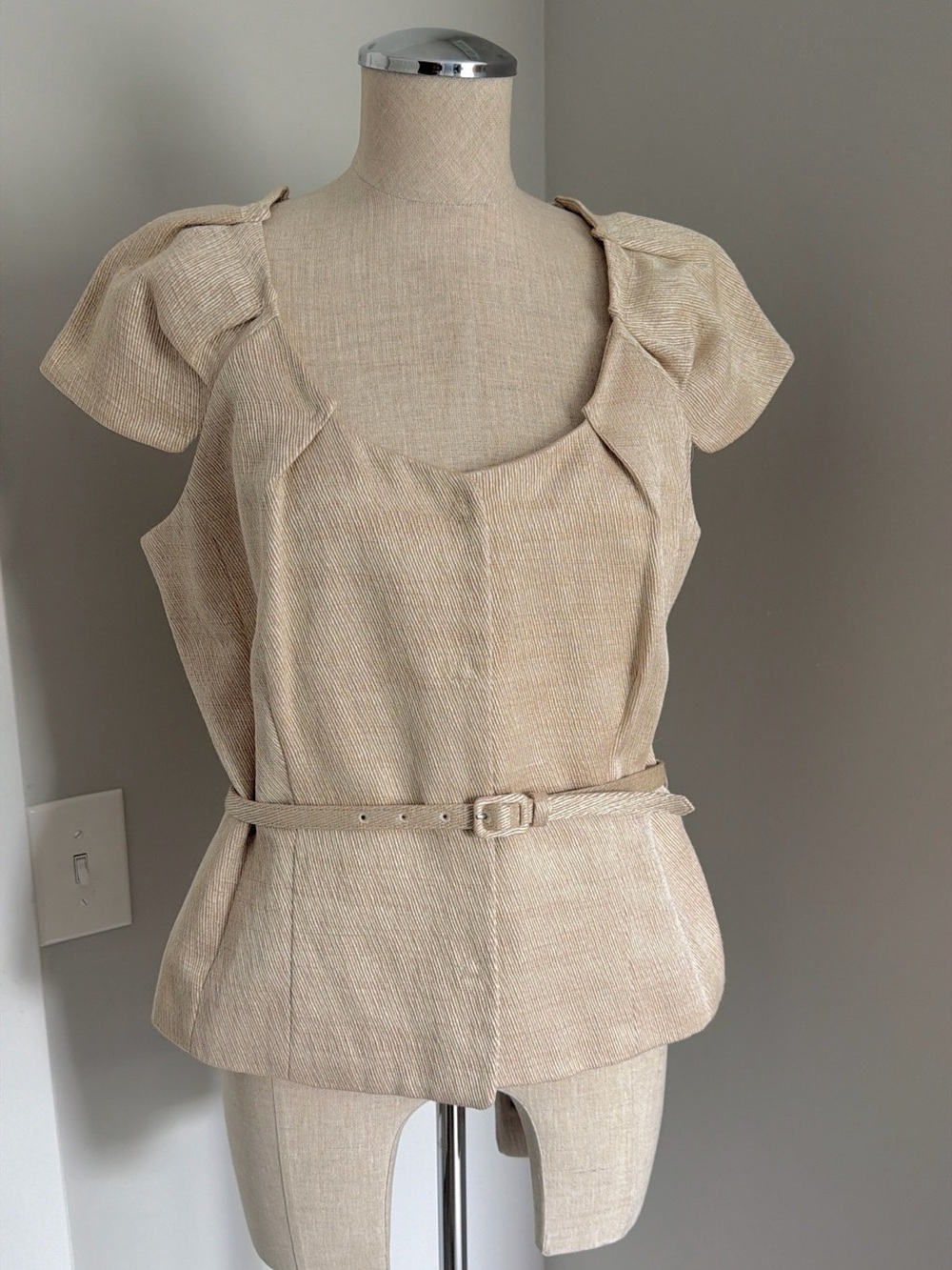 2000sNew York & Company Women’s Beige Jacket Lined Button Belted Sleeve 12